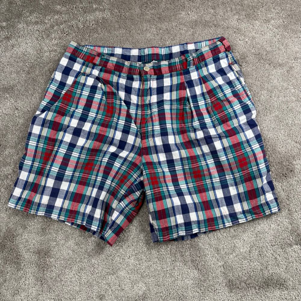 Jantzen Plaid Madras Shorts Size 32 Pleated Preppy Nautical Cotton